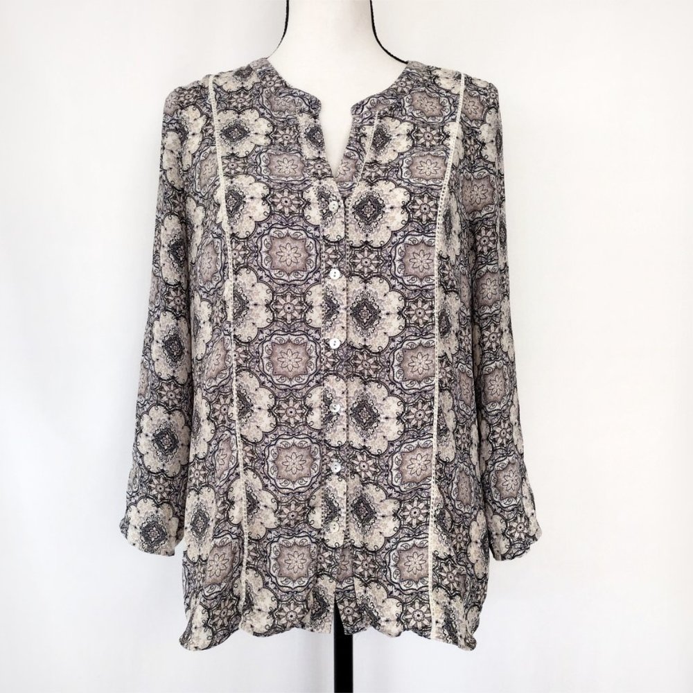 Daniel Rainn Kaleidoscope Print Roll Tab Sleeve Blouse